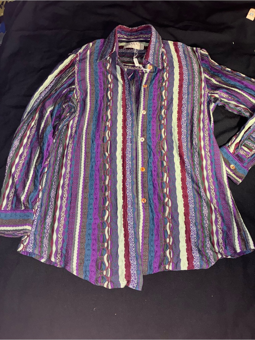 COOGI Multicolor Striped Button-Down Shirt in Purple & Teal